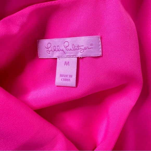 Lilly Pulitzer Natashia Pom Pom Mini Dress Pink Ruffle Hem Size Medium - Picture 5 of 11